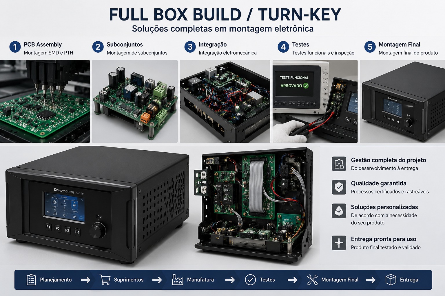 Processo Full Box Build e Turn-Key em montagem eletrônica